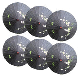 6x PARASOL UMBRELLA Chinese Japanese Bamboo Flower Pattern 80cm Large BULK - Black V563-6XBR-PARUMB-BLK