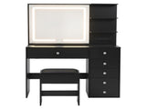 Artiss Dressing Table LED Vanity Desk Set Stool Black FURNI-L-DRESS07-BK-AB