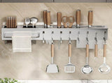 Kitchen Utensil Rack, Hanging Storage Wall Shelf, Stainless Steel Utensil Storage with Utensil Hooks V1370-AZ4-18866