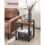 VASAGLE Side Table with Mesh Shelf Rustic Brown and Black V227-9101402102473