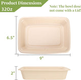 100 Pack 32 oz Rectangle Paper Bowls, 9" Disposable Large Salad Bowl, Microwavable Bagasse Lunch V1259-DP01-A-904