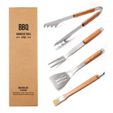 Premium 4-Piece BBQ Tool Set with Rubberwood Handles - Kraft Box V888-ELOSUNG33236