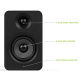 Kanto YU Passive 4" Speakers with 1" Silk Dome Tweeter and 4" Kevlar Woofer - Black, Pair V398-KO-YUP4