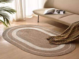 Oval Woven Rug, Jute Cotton Reversible Floor Mat for Kitchen Bathroom Entryway, Boho Striped V1192-AZ-W-30056