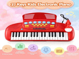 Keezi Kids Piano Keyboard 37 Keys Electronic Musical Instrument Set w/ Stool Microphone KPK-37-RD
