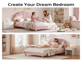 Artiss Single Bed Frame Scallop Upholstered Headboard Pink Velvet Platform Base Support up to 180kg BFRAME-G-ROSY-S-PK-AB