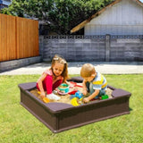 Sandbox with Cover, 48.6x48.6x12.4 in Square Sand Box, HDPE Sand Pit with 4 Corner Seating and V952-SXSLFXJCK000BU65WV0