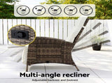 Gardeon Outdoor Recliner Chairs Sun lounge Wicker Lounger Patio Furniture Adjustable Brown ODF-RCL-DT-NTL