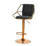 2x Height Velvet Padded Golden Round Base Barstools Chairs with Backrest and Footrest -BLACK V255-GP1800R-BLACK