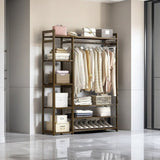 Bamboo Clothes Rack Garment Closet Storage Organizer Hanging Rail Shelf Dress room 110CM V255-QBYMJ-110