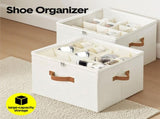2 Pack Shoe Organizer Zipper Clear Lid Fabric Shoe Storage Box Space Saving Beige Shoe Holder for V985-SHOEORGANIZER
