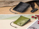 men's genuine leather RFID blocking double zipper coin purse, multiple card slots V1106-918-65153-CAR-M