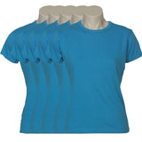 5x Womens 100% Cotton T-Shirt Plain Basic Tee Casual Top in Cyan Blue V563-BR-5WSHIRT-CYNBLU-12