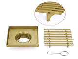 Brushed Gold Smart Square 100mm Strip Fence Floor Drain Shower Grate 50mm Waste V1233-SQWL0200D50BG