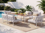Gardeon 6 Seater Outdoor Dining Sofa Set Steel Frame Cushions White FF-DINING-7SOFA-WH-ABCD