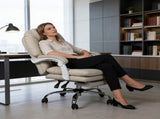 Levede Executive Office Chair Footrest PU Leather Tilt Gaming Work Seat Beige OF1070-BG-AU