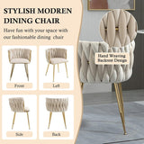 SERENIT Ivory Modern Hand Weaving Dining Chairs,Velvet Upholstered Side Chairs with Gold Legs, Chic V255-GP1800-DC-IVORY
