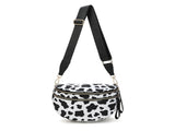Black-white Cow Checkered Trendy Sling Bag - Women's Crescent Crossbody Purse with Wide Adjustable V888-ELOSUNG33477