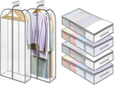 4 Packs Under Bed Storage Containers Bins-55L, 2 Pack Clear Garment Bags-40'' Long V1259-DP01-A-4592