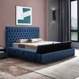 Queen Size Bedframe Velvet Upholstery Deep Blue Colour Tufted Headboard Deep Quilting V43-BED-ANA-QBU