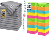 Grey Microfiber Cleaning Cloth -Pack of 12 Microfiber Cleaning Cloth Bulk, 100 Pack Shop Towels, V1258-DP02-C-999