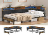 Walnut Single LED Corner Bed Frame in Black with 2 Storage Drawers and Charging Station V178-59294