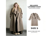 Women Oversized Lapel WoolBlend Coat, Nut Brown, Size S, Transitional EarlySpring Outwear, Relaxed V1221-XM-LB5085-ZS151