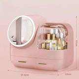 Pink LED Vanity Makeup Organizer with Partition Storage and Touch-Control Mirror - Large Capacity V888-ELOSUNG15130