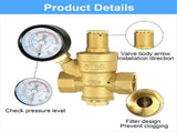Water Regulator 3/4In with Gauge, Adjustable Water Reducing Valve for Water V1370-AZ4-08070
