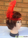 6x 1920s FLAPPER HEADBAND Headpiece Feather Sequin Charleston Costume Party BULK - Red V563-BR-6FLAPPERHDBND-RED