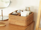 Natural Rattan 4 Compartments Cooking Utensil Silverware Organizer Holder Cosmetics Storage Box V1192-AZ-W-6968