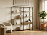 CARLA HOME 7 Shelf Bookcase - Wood Metal Display Shelf - Brown - Rustic - Steel - Living Room Office V178-36450