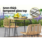 Gardeon Outdoor Bar Table Wicker Dining Bistro Patio Balcony Glass Table Steel ODF-BA-TW-RATTAN-TABLE