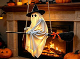 Fabric Ghost Ornament with Orange Bow, Handmade Cloth Ghost Hanging Pendant, Soft Halloween V1366-AZ2-W-16051