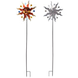 Sun Windmill Iron Weather Resistant Decorative Flower Wind Spinner with Ground Stake for Patio Yard V1294-YM0523-3115220010211