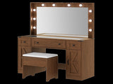 Levede Dressing Table LED Makeup Mirror Stool Set Vanity Desk Cabinet 3 Drawers VM1033-BR-AU