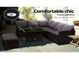 Gardeon Outdoor Furniture Dining Setting Sofa Set Lounge Wicker 8 Seater Black ODF-SDBOSS-1BENCH-BK