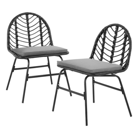 Gardeon 2x Outdoor Chairs Dining Chair Lounge Wicker Patio Furniture Black ODF-CHAIR-BST-BK-2X