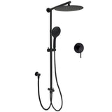 WELS Matte Black 12" Twin Round Shower Head Set Handheld Diverter Rail Wall Arm Mixer V1233-HR003M4CBSC842BKSR112BKRD201B