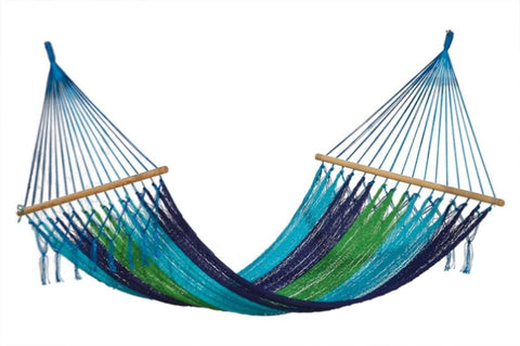 Mayan Legacy Queen Size Outdoor Cotton Mexican Resort Hammock No Fringe in Oceanica Colour V97-RNFOCEANICA