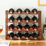 Bamboo Wine Rack Free Standing 15 Bottles with 6 Glasses Holder Storage in Brown V63-952231