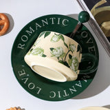 2X High-Fired Ceramic Porcelain Cup & Saucer Set 300ml Vintage Floral Tea Spoon GREEN V274-HA-LA-P0024822-GNYE