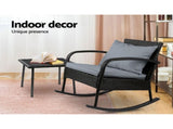 Gardeon 2PC Rocking Chair Table Wicker Outdoor Furniture Patio Lounge Setting ODF-ROCK-E-CHTB-BK
