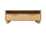 Artiss Coffee Table 90cm Center Table Fluted Drawers Open Shelf Spherical Solid Legs Wood FUR-Z-COF-08-WD