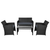 Gardeon 4 PCS Outdoor Sofa Set with Storage Cover Rattan Chair Furniture Black ODF-RATTAN-4PC-AB-BK-COVER