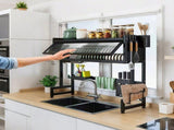 Over The Sink Dish Drying Rack Carbon Steel Dish Drainer Drying Rack 85cm Long Sink Caddy with Door V985-DISHDRYINGRACK