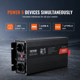 Pure Sine Wave Inverter, 2000 Watt, Power Inverter with 2 AC Outlets 2 USB Port 1 Type-C Port, LCD V952-CZXNBQ2000WCKAYAZV3
