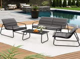 Gardeon 4PCS Outdoor Sofa Set Table and Chairs Cushion textilene Patio Furniture ODF-4PC-SOFA-TXL-J-CSN-BK