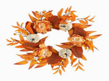 Christmas Artificial Front Door Wreath with LED Lights, Pumpkins and Maple Leaves, Reusable Hanging V1366-AZ2-W-16025