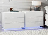 Artiss 2x Bedside Table LED 3 Drawers - MORI White FURNI-O-LED-BS-02-WHX2